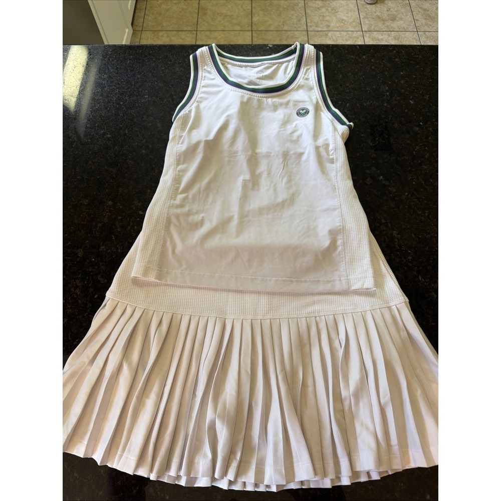 Wimbledon Sport Tennis Skirt Tank Set 2 pc Pleated Tank Shelf Bra Pickleball M